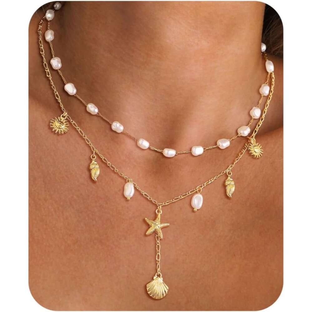 Shell Charm Necklace For Women Stack Seashell Pea… - image 1